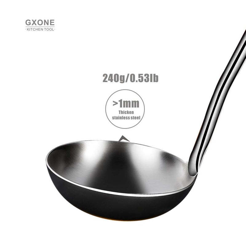 GXONE Soup Ladle,304 Stainless Steel Cooking Ladle Spoon Wok Tools with Long Wooden Handle Heat Resistant,Silver/14.6Inch - Image 4